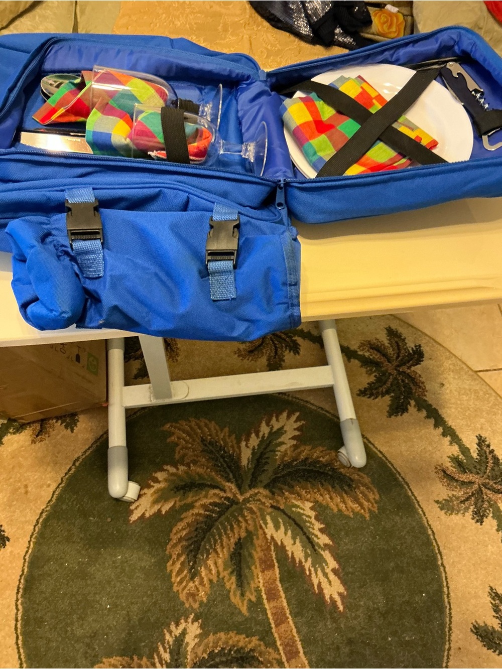 Blue Picnic Cooler Bag with Utensil Compartments